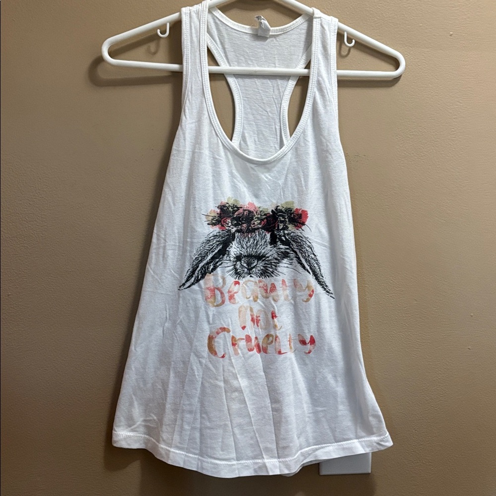 Arm the Animals White Graphic Tank Top with Floral Bunny Design